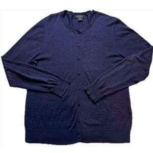 August Silk Navy Blue Swiss Dot Cardigan Sweater